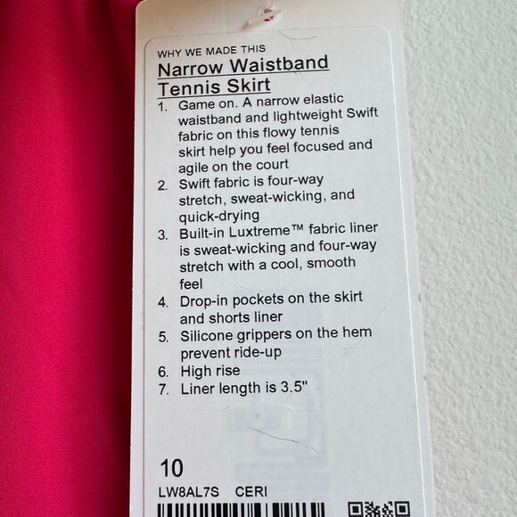NWT Lululemon Narrow Waistband Tennis Skirt Size 10 Medium Cherry Mist Pink - Picture 4 of 6